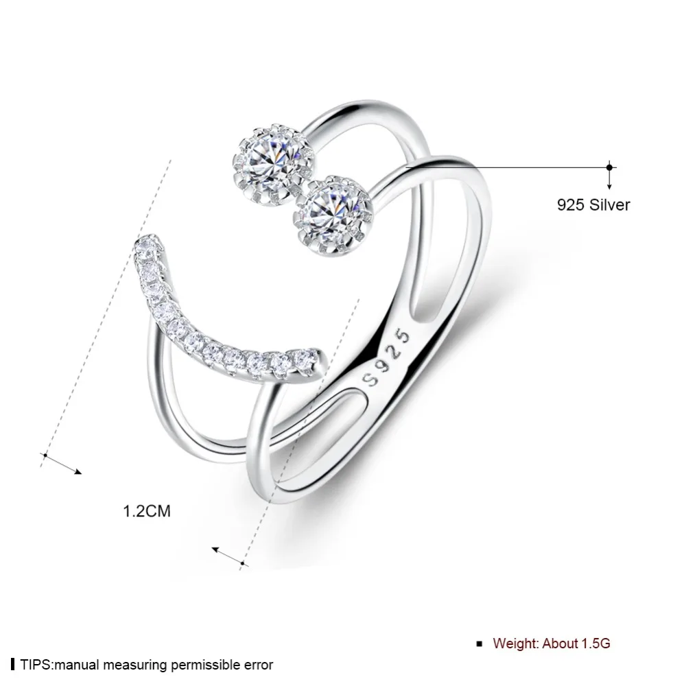 Resizable 925 Sterling Silver Ring Trblietavými Zirkónmi Úsmev Na Tvár Dizajn Nastaviteľný Krúžok S925 Strieborné Šperky (Lam Hub Fong)