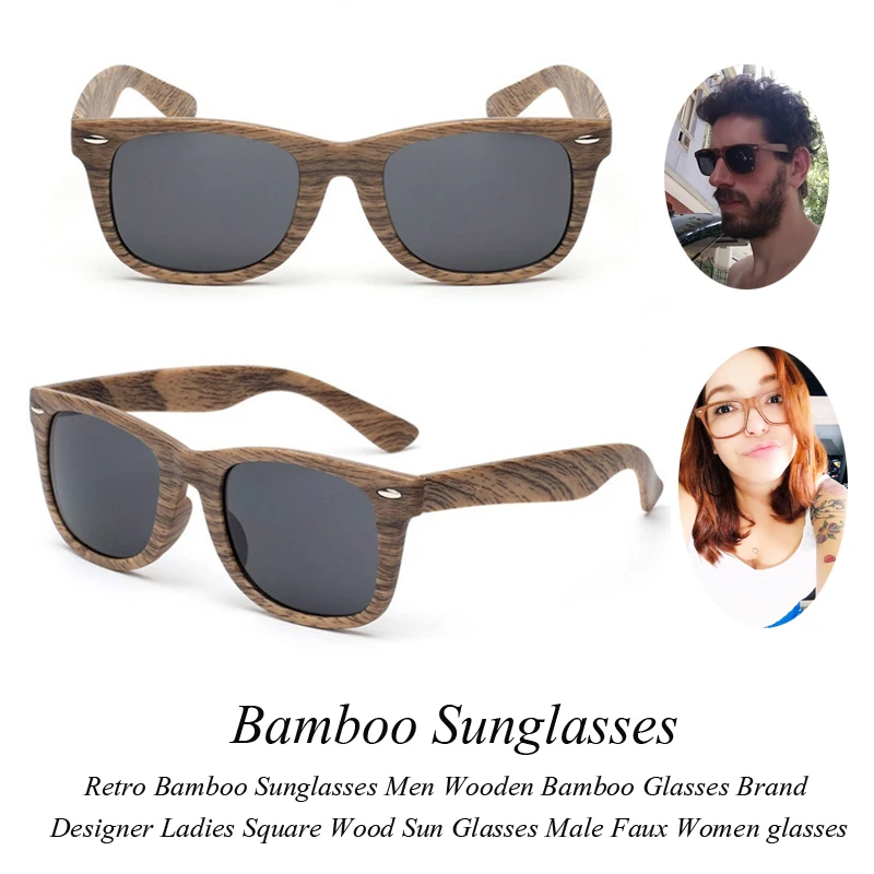 Retro Bamboo slnečné Okuliare Mužov Drevené, Bambusové Okuliare Značky Dizajnér Dámy Námestie Dreva Slnečné Okuliare Muž Faux Ženy okuliare