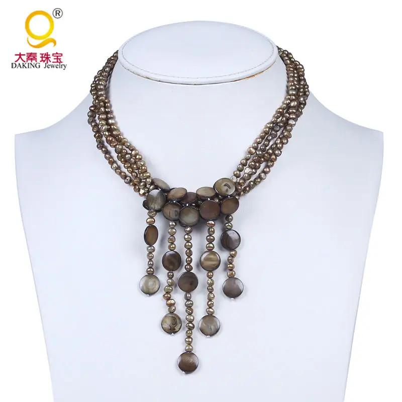 Retro sladkovodné perly & shell náhrdelník multi strand prívesok náhrdelník ženy príslušenstvo