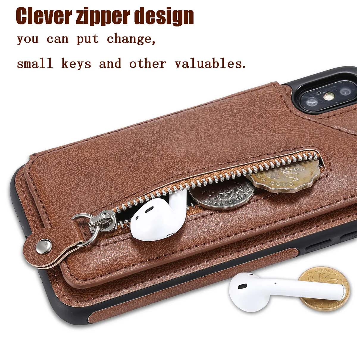 Retro Zips púzdra Pre iPhone 8 7 6 6 Plus puzdro pre iPhone X XS MAX XR Multi Držiteľov Karty kožené Peňaženky Kryt Telefónu Capinhas