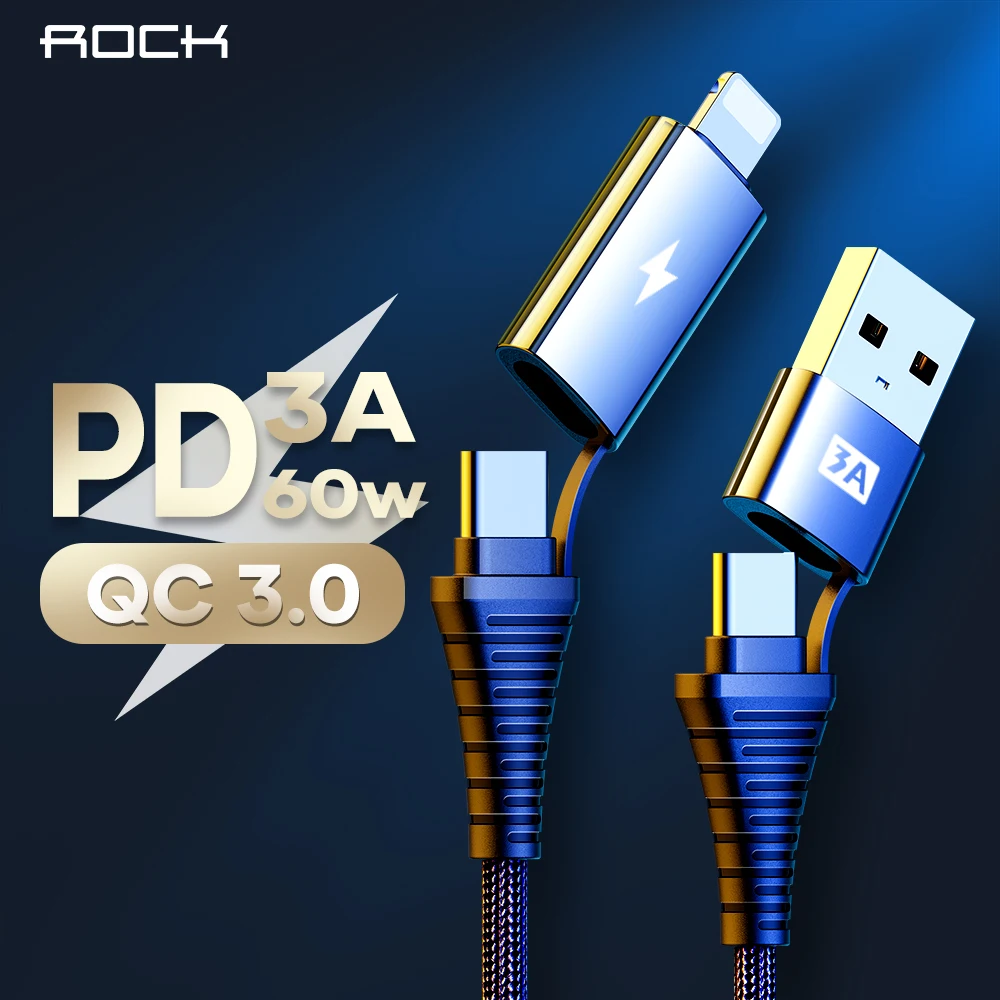ROCK 4 v 1 PD nabíjací Kábel 60W Dvojité Typ C Rýchlo Nabíjačka, kábel na iPhone 12 Mini 12 Pro Max 11 Pro iPad Samsung Nabíjací Kábel