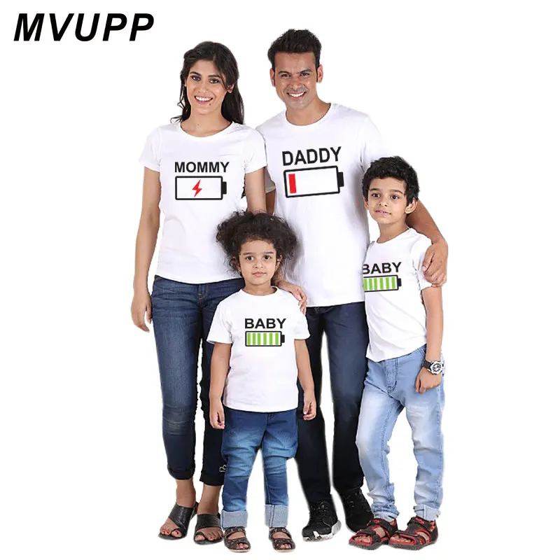 Rodina vyzerá tričko zodpovedajúce oblečenie otecko mama a dcéra, syn, baby, deti oblečenie batérie Tlač tričko Nové Módne topy