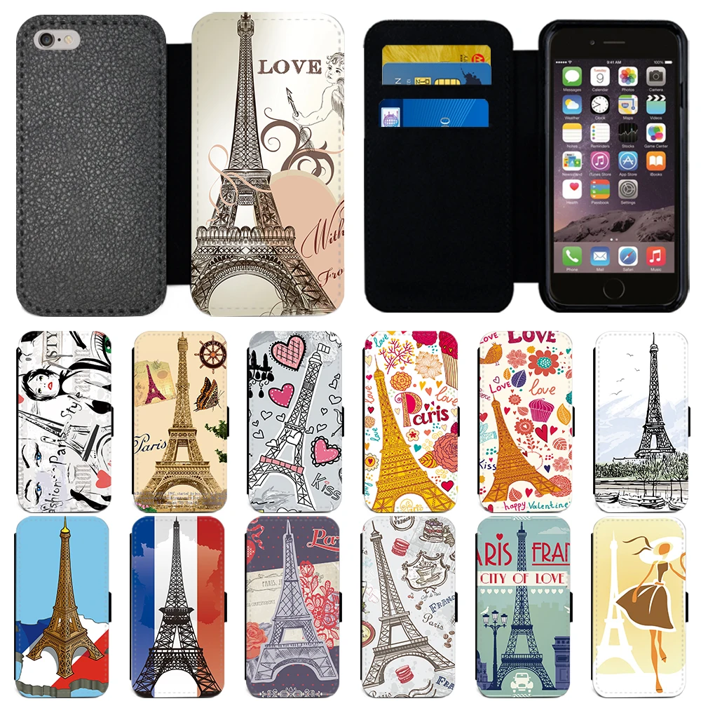Romantický, Francúzsko, Paríž, Eiffelova Veža Ochranné PU Kože Flip Peňaženky Telefón puzdro Pre iPhone 5 6 7 8 Plus X XR XS 11 PRO MAX