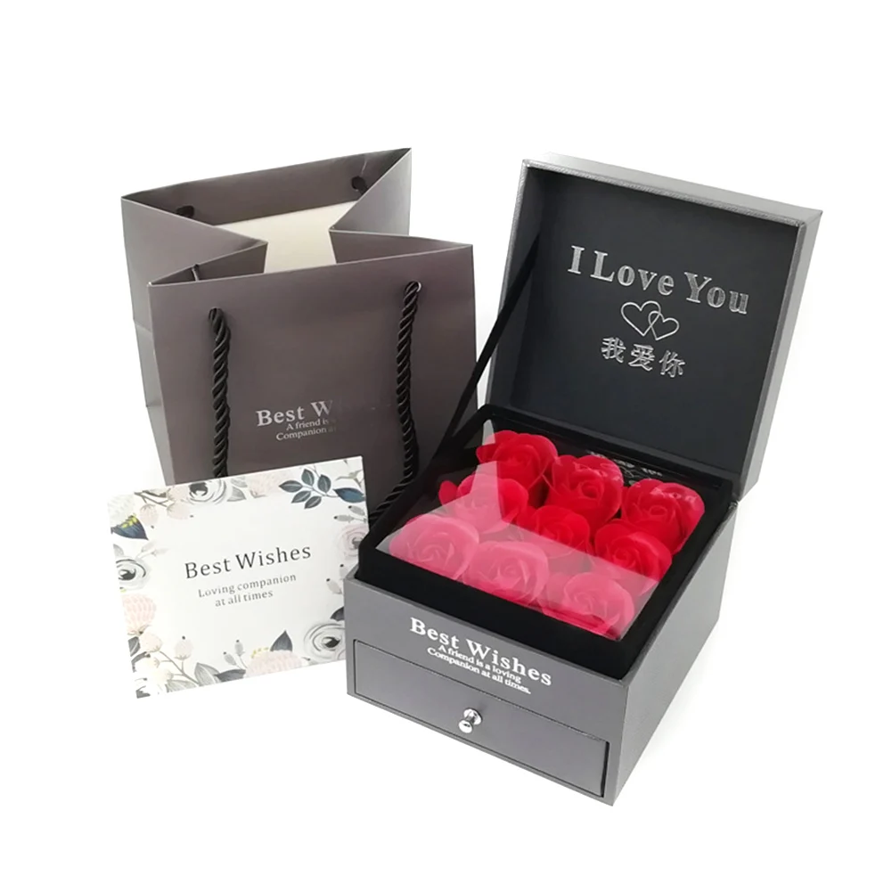 Romantický Večný Kvet Úložný Box Ženy Šperky, Náušnice Box Valentína, Výročie Darčeky Príslušenstvo 12x12x9.5CM