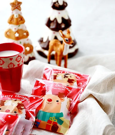 Roztomilé Vianoce elk samolepiace tesnenie Cookie Tašky,Celofánu Tašky,Chlieb Palice Tašky 300pcs/veľa