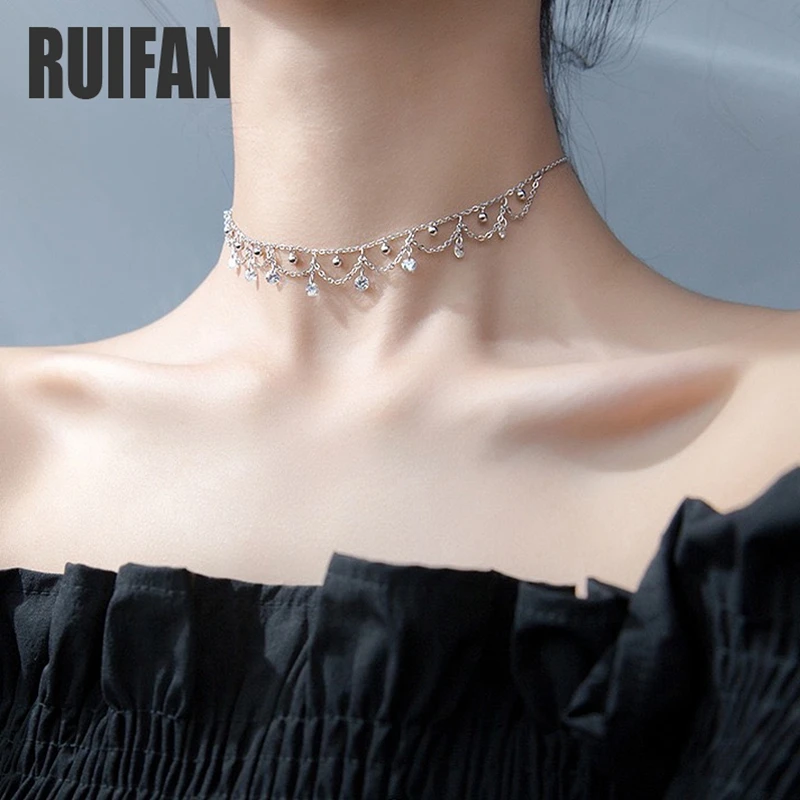 Ruifan Svieti Drahokamu Crystal Strapec Choker Náhrdelník pre Ženy, Ženské kórejský Módne Šperky, Náhrdelníky Golier Colar YNC100