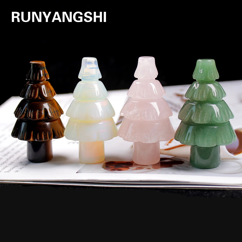 Runyangshi 2,5 palca Prírodný kryštál kremeňa pôvodnej kamennej ručne vyrezávané vianočný strom pre Halloween Ornament fengshui