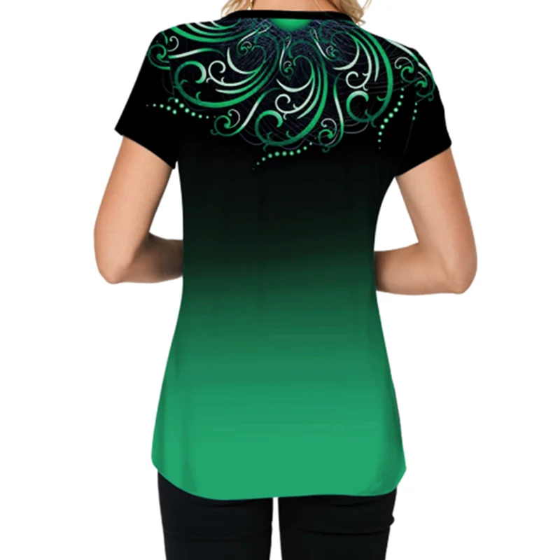 S-5XL Nadrozmerné Dámy Topy Bežné Krátky Rukáv Tlačidlo Plus Veľkosť Top Ženy Gradient 3D Print T Shirt Lete Nové Módne Oblečenie