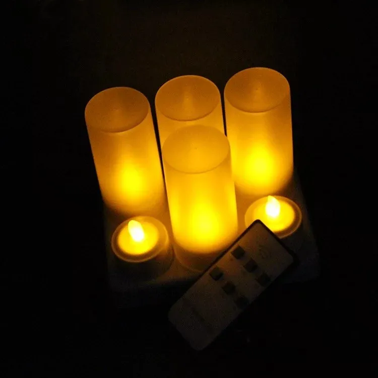 Sada 6 LED sviečka Diaľkovo ovládané Blikanie matné Nabíjateľná TeaLight Waxless Vianočné Svadobné Party Domov Dekor Tabuľka