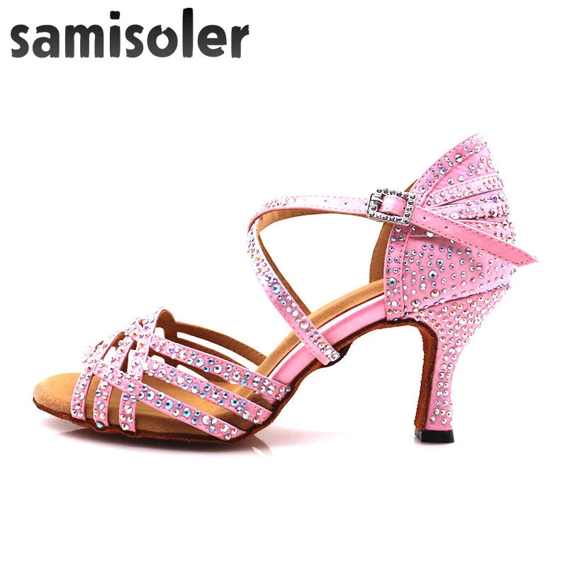 Samisoler 2019 Nový latinský Tanec Shoesballroom latinské tanečné topánky Ružová Drahokamu Sála Topánky latce Topánky