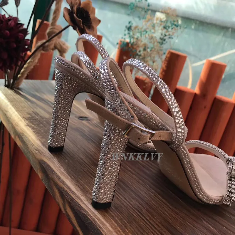Sandále Ženy Sexy Crystal luk uzol vysokým podpätkom bling bling letné Šaty Party, svadobné topánky Žena členok popruh zapatos de mujer
