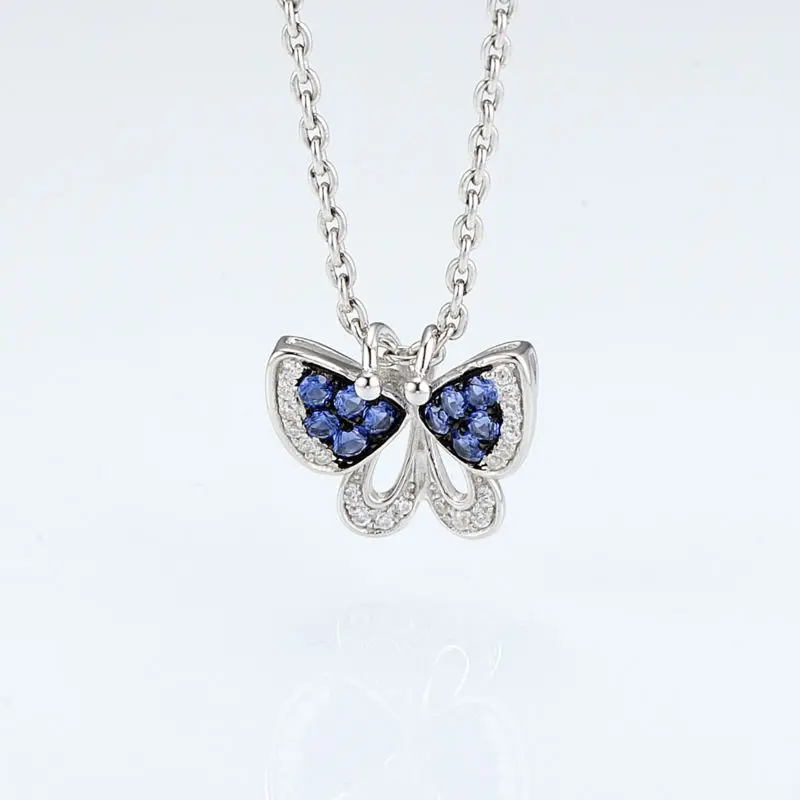 SANTUZZA Strieborný Prívesok Pre Ženy Čistý 925 Sterling Silver Nano Blue Cubic Zirconia Jemné Motýľ Trendy Jemné Šperky