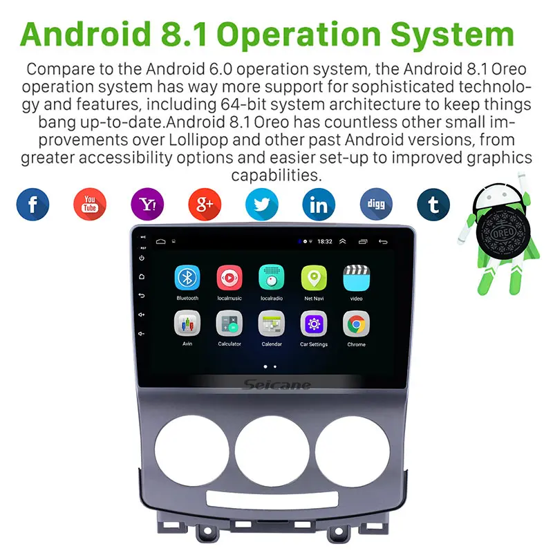 Seicane 9 palcový Android 8.1 Auto Stereo Rádio Vedúci Jednotky GPS Navi na rok 2005 2006 2007-2010 v Starej Mazda 5 Podpora OBD2 Spätné Kamery