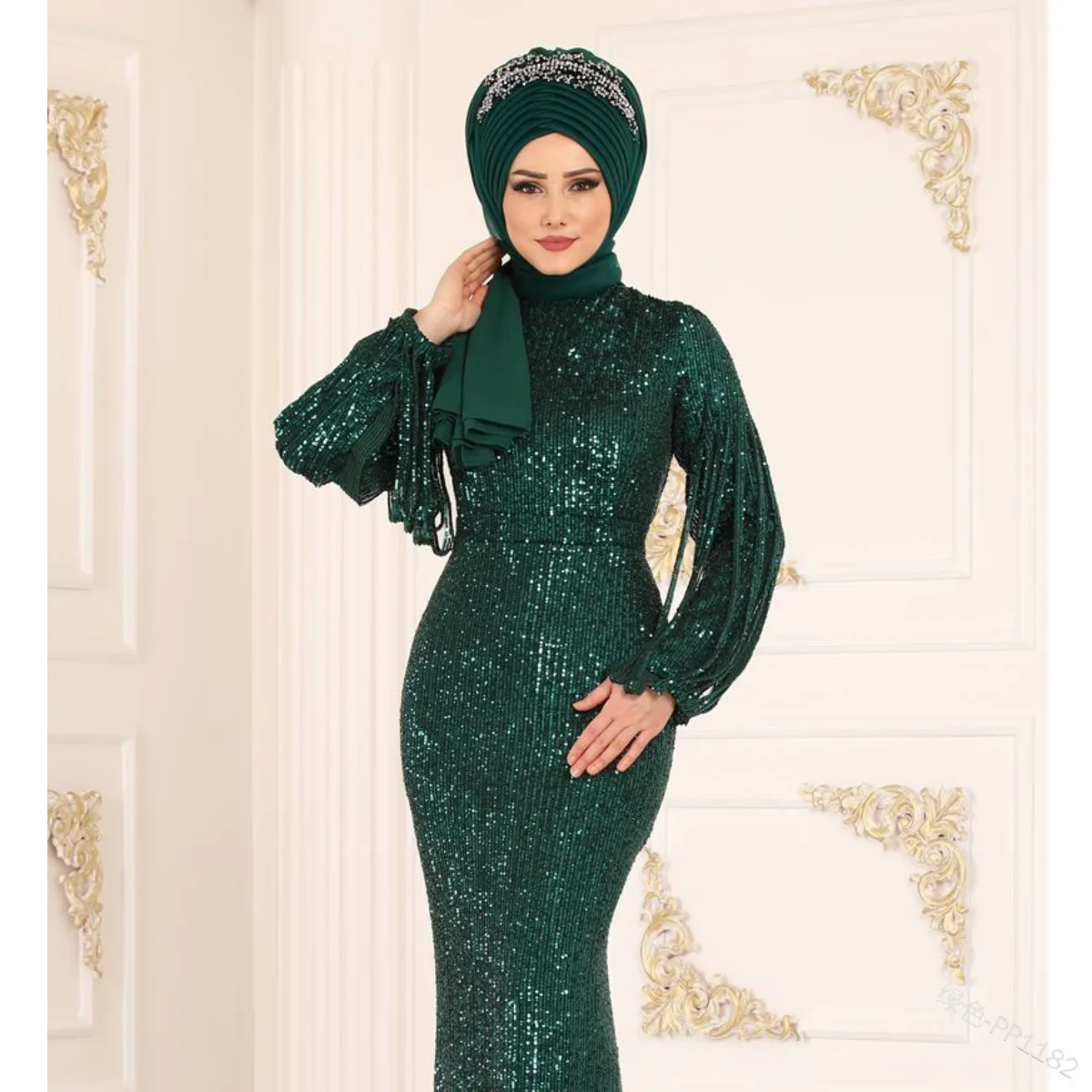 Sequin Strapec Fishtail Maxi Morská Víla Šaty Žien Moslimských Abaya Party Šaty Ušľachtilý Slim Bodycon Predsedal Dubaj Islamské Oblečenie