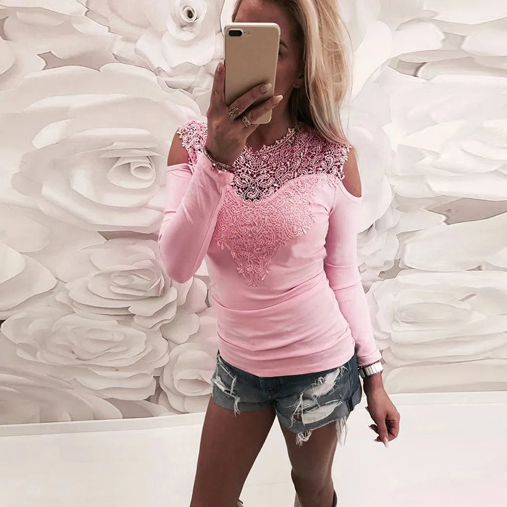 Sexy Duté Jar Sexy Čipka Stitched Mimo Ramenný T-shirt 3XL 2019 Plus Veľkosť Ženy Oblečenie, Streetwear Black Pink T-shirt Topy