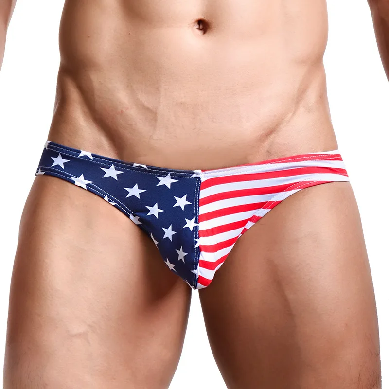 Sexy pánske Nohavičky Veľkosť S M L XL Vlajku USA Prekladané Hviezdy Gay Bielizeň Vytlačené Pánske Slipy Bikini Muž