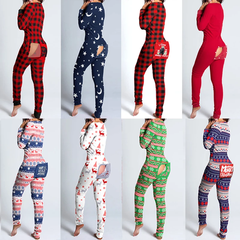 Sexy Ženy, Vianočné Odnímateľný Kombinézach Buttoned Klapka Jeden Kus Sleepwear Dospelých Pyžamo Tlačidlo Dizajn Jumpsuit Dospelých Pyžamá