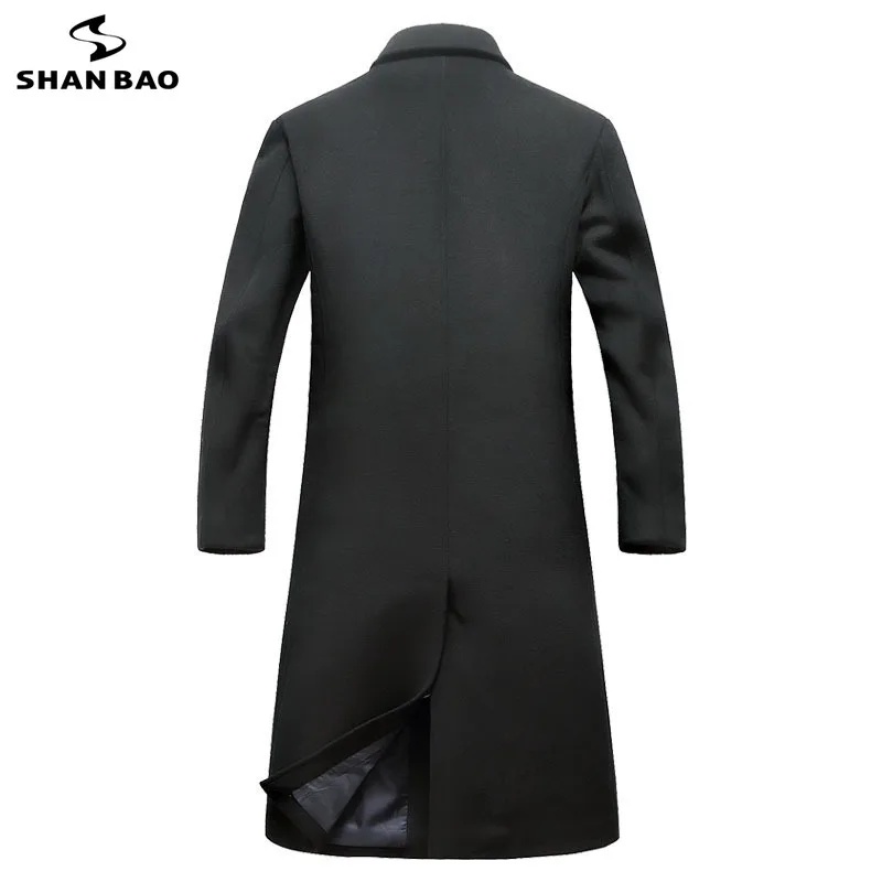 SHANBAO zimné hrubé teplé mužov značky vlny kabát luxusné kvalitné obchodné bežné dlho single-breasted slim vlna bunda
