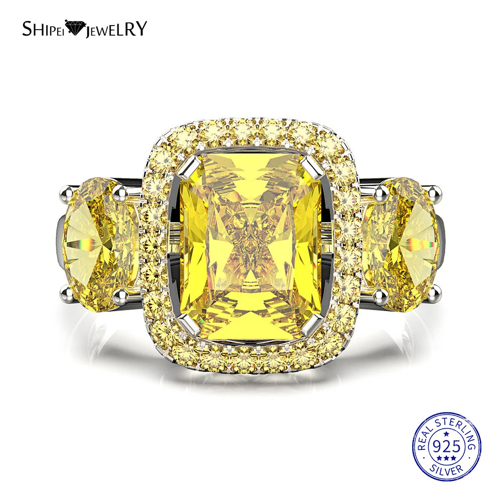 Shipei 925 Sterling Silver Žltý Zafír Námestie Zapojenie snubný Prsteň pre Ženy, Mužov Výročie Darček Jemné Šperky