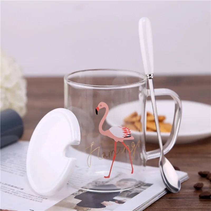 Sklo kórejská Verzia Flamingo Karikatúra Roztomilý Priniesť Domov Tvorivé Čerstvé Raňajky Pohár Mlieka Borosilikátového žiaruvzdorného Skla