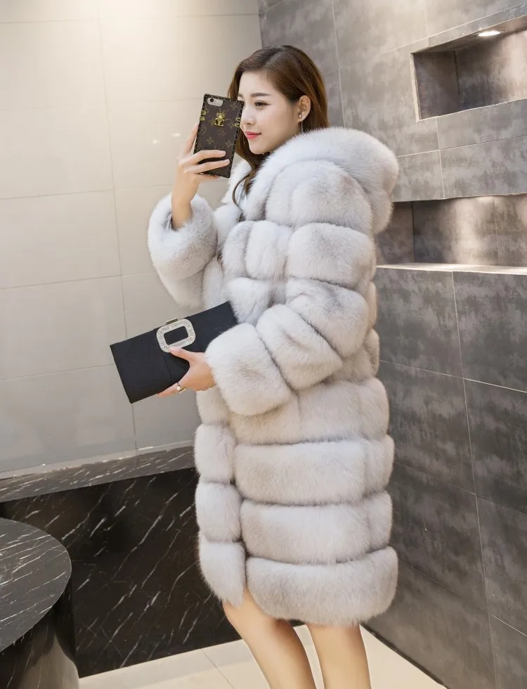 Skutočné kožušinový kabát s kapucňou jeseň zima plná pelt prírodné Arktická líška srsť dlhá bunda pre ženy teplá béžová farba 1m dĺžka C144