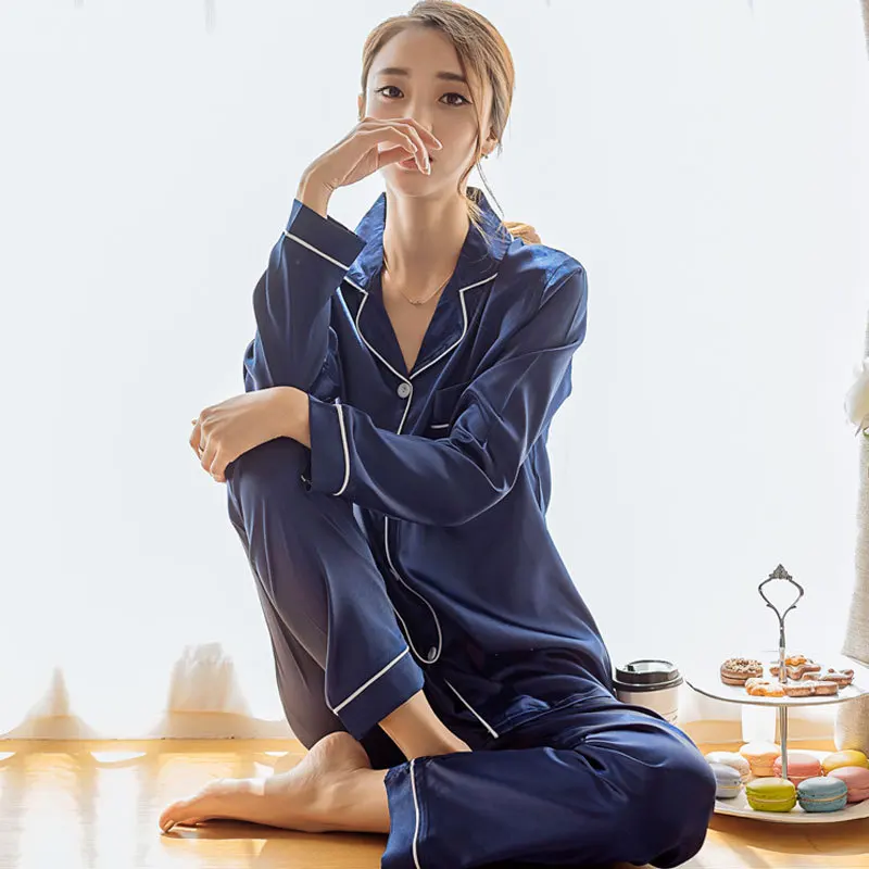 Sleepwear Žien Faux Hodváb Saténové Pyžamo Nastaviť Odev Long Sleeve Domov Oblečenie Pre ženy, Spanie Tričko Nosiť
