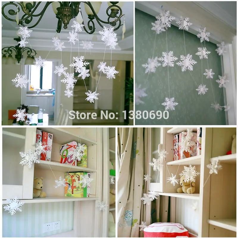 Snow Flower Strana navrhne 3m Striebro Snowflake Tvar Papier Garland Svadobné, Vianočné Dekorácie Scénu Nový Rok Dekor