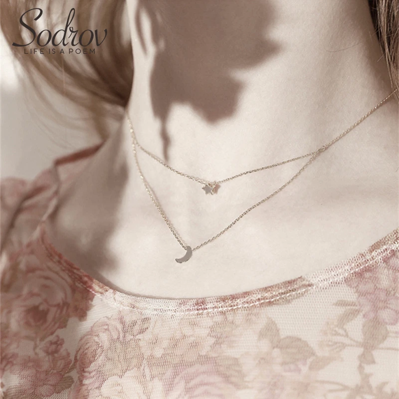 Sodrov Strieborný náhrdelník Star & Moon Náhrdelník Prívesok Striebro 925 Šperky Jemné 925 Strieborný Náhrdelník Pre Ženy Mesiac náhrdelník
