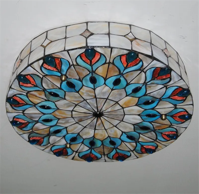 Spálňa Stropné Svietidlo Tvorivé Meditteranean Sea Shell Chvost Páva E27 Držiak Svetla Montáž Povrchovú Montáž Stropné Lampy
