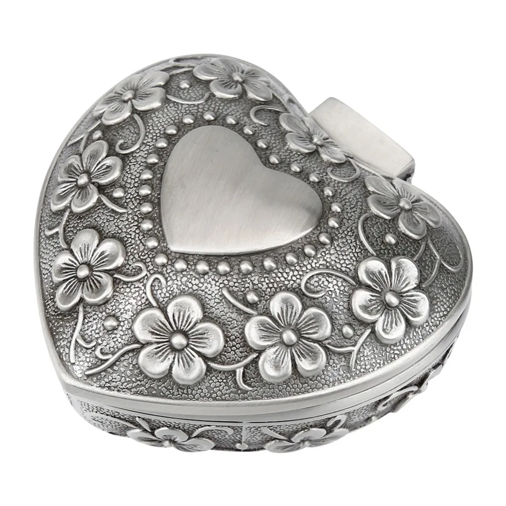 Starožitný Vintage Kvet Srdce Tvar Šperky Box Zliatiny Zinku Retro Trinket Snubný Prsteň Náušnice Skladovanie Držiteľa Prípade Navrhnúť Nástroj