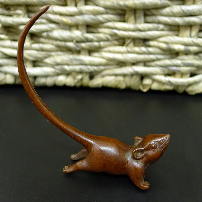 Starožitný Čistej Medi Dlho-tailed mouseTea Pet Tabuľka Ozdoba Lucky Domáce Dekorácie, Doplnky, Ručne vyrobené Figúrky Zvierat Remeslá