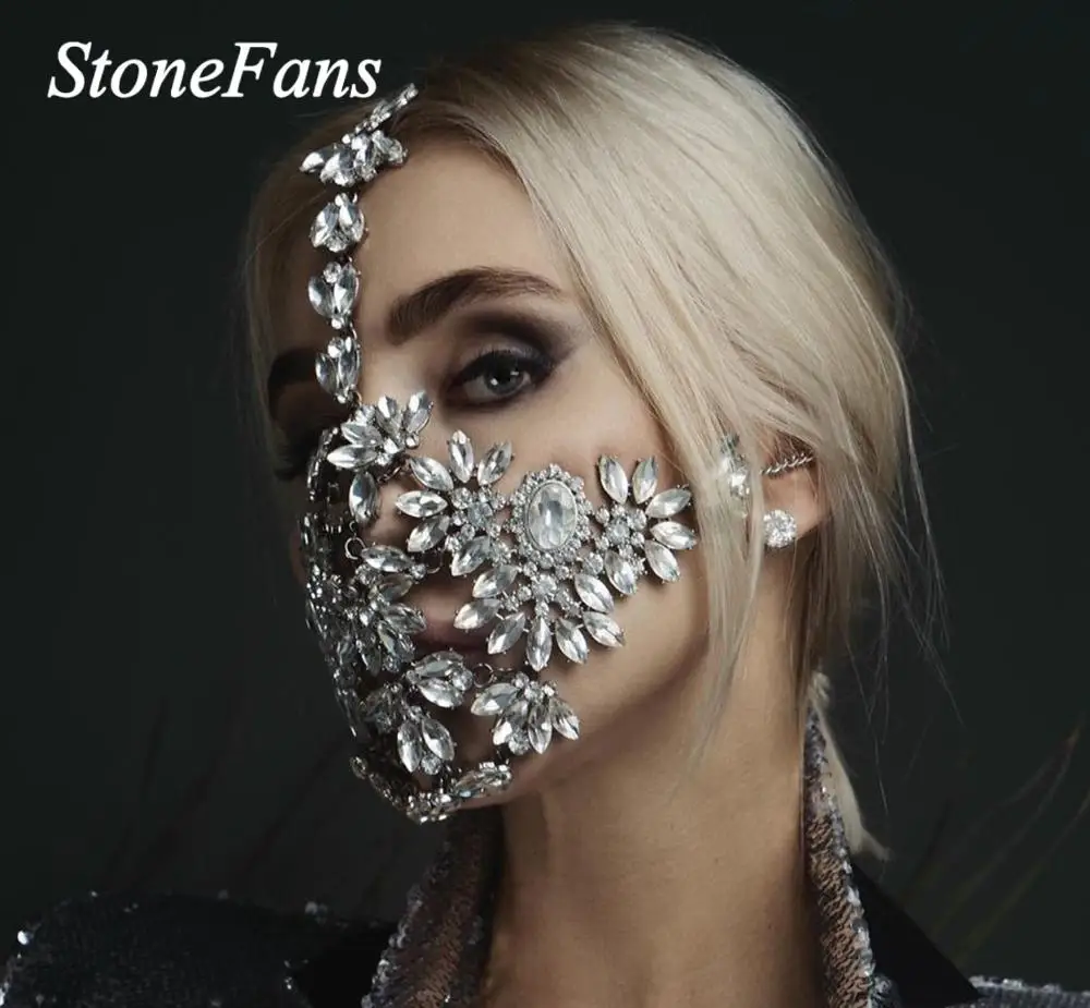 Stonefans Prehnané Halloween Crystal Mask Kryt Šperky pre Ženy Ručné Bling Bling Drahokamu Masky, Dekorácie, Bižutéria