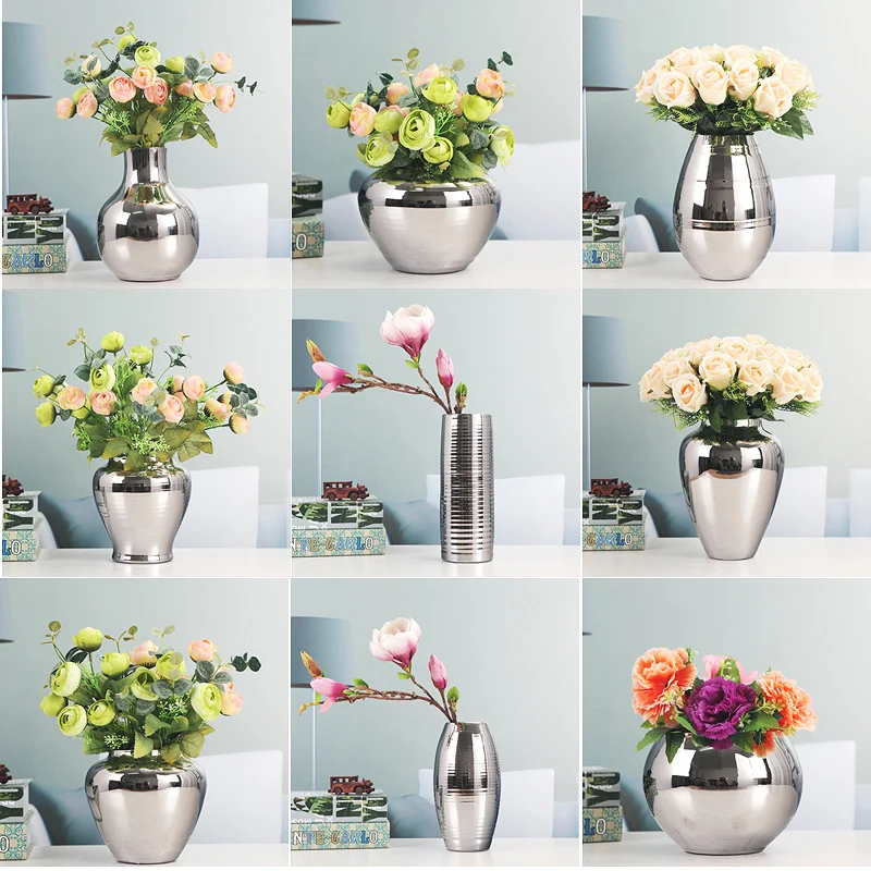 Strieborné vázy domov obývacia izba TV kabinet víno kabinet dekorácie, ozdoby mäkké art keramické pozlátené váza, Keramické vázy