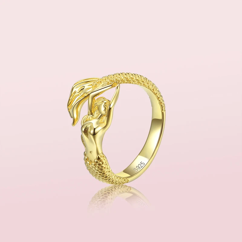 StrollGirl Autentické Módne 925 sterling silver gold farebné Mermaid otvorte veľkosť Prsta Prsteň nastaviteľné, aby pre ženy DIY šperky