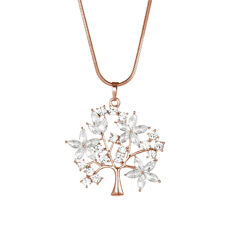Strom Zlatá Farba Dlhý Náhrdelník pre Ženy Vintage Crystal Prívesok Náhrdelník Ženské Šperky N050