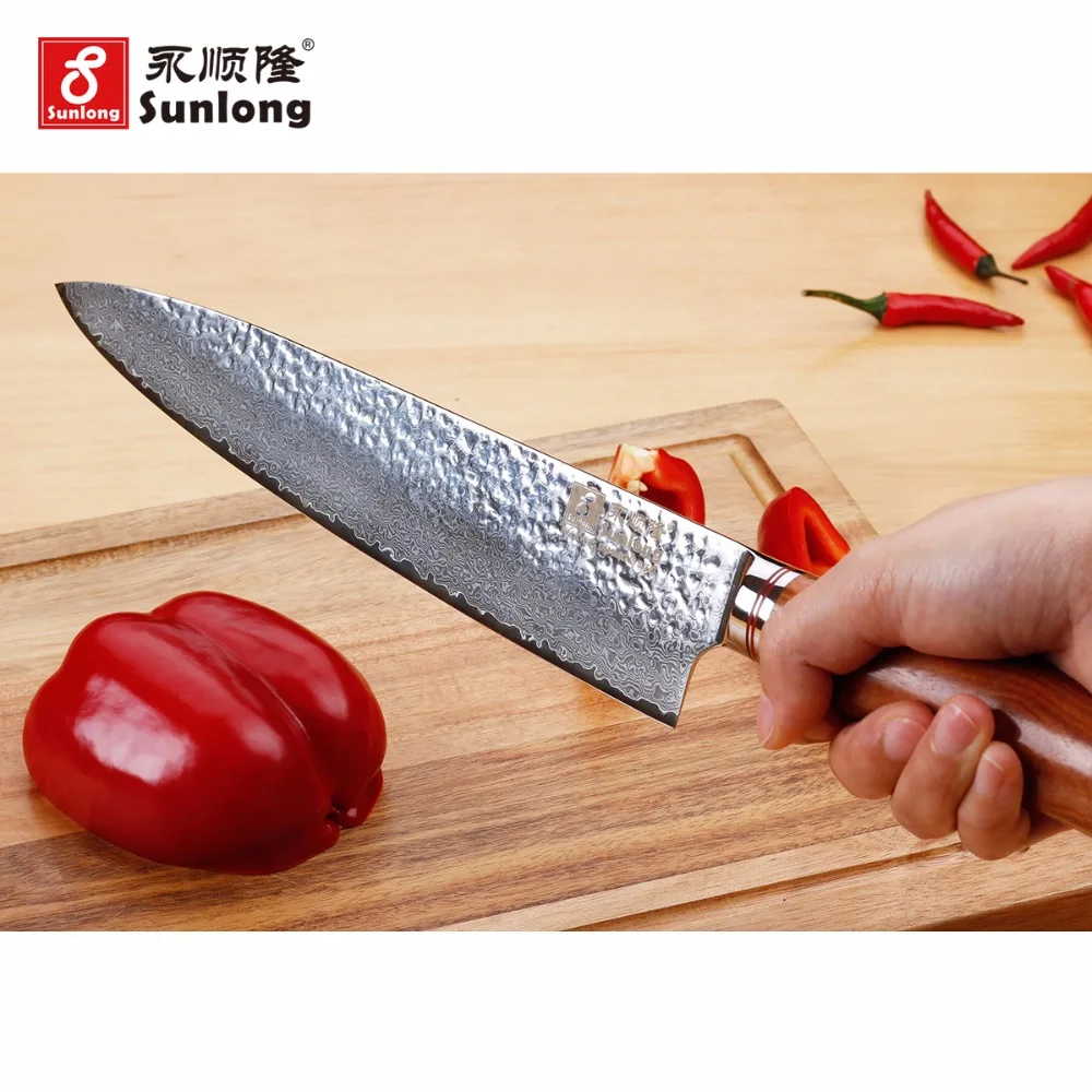 Sunlong Gyuto 10 palcový Pro Šéfkuchára Japonské Nože VG10 Tĺkol Damasku Rosewood Rukoväť