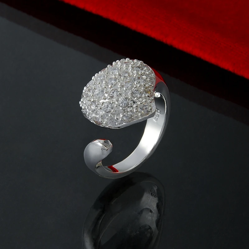 Svadobné Kapely 925 Sterling Silver Krúžky Pre Ženy AAA Zirconia Srdce Nastaviteľný Krúžok Bague Anillos Svadobné Šperky, Doplnky