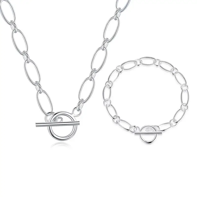 Svadobné Šperky Sady 925 Silver Jednoduché SZ Pracky Náhrdelník Náramok Reťaze Pre Ženy Módne Šperky