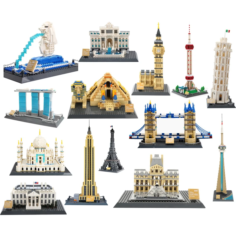Svet je Slávnej Budovy Mestského Street View Louvre Pyramídy Big Ben, Londýn Bloky Stavebné Tehly Deti Hračky Tehál Expert