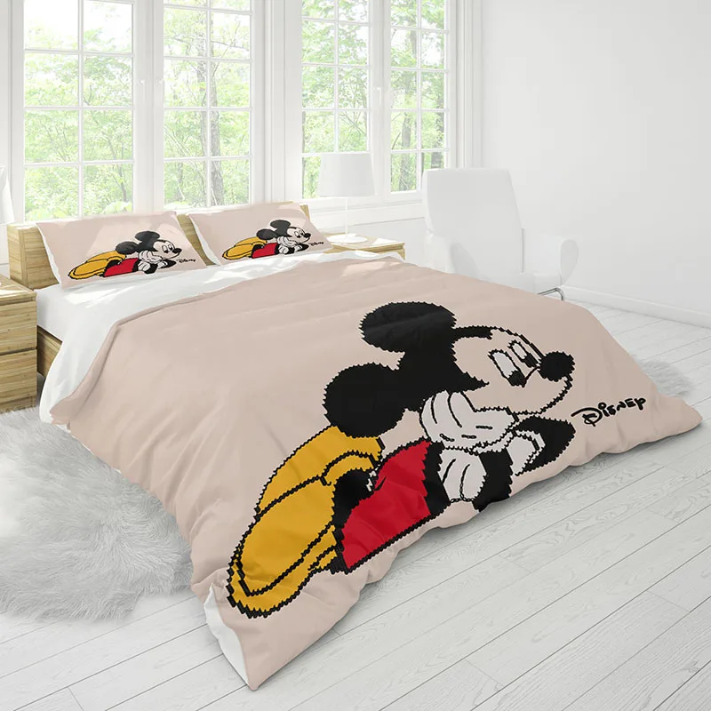 Svetlo Šampanské Mickey Mouse posteľná bielizeň Set 3 ks Single Double Twin Plný Kráľovná King size Posteľ Kryt obliečok Izba Dekor