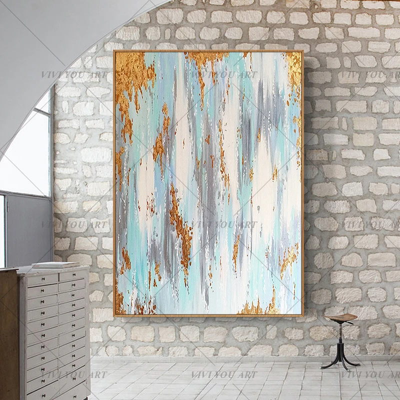 Svetlé luxusnej zlatej fólie dekoratívne olejové maľby handpainted abstraktnú olejomaľbu moderná obývacia izba, Spálňa Domova