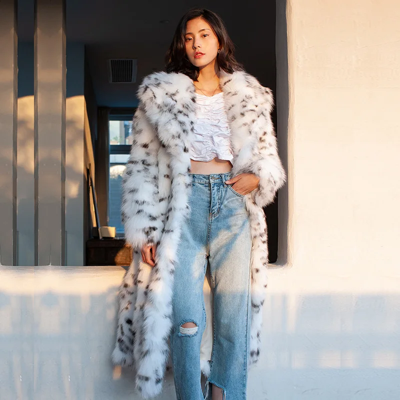 SWYIVY Faux Fox kožuchy Ženy Zimné Dlhé Outwear Biela 2020 Zimné Nové Ženské Sexy Dizajn Dlho Outwear Coats Pre Ženy