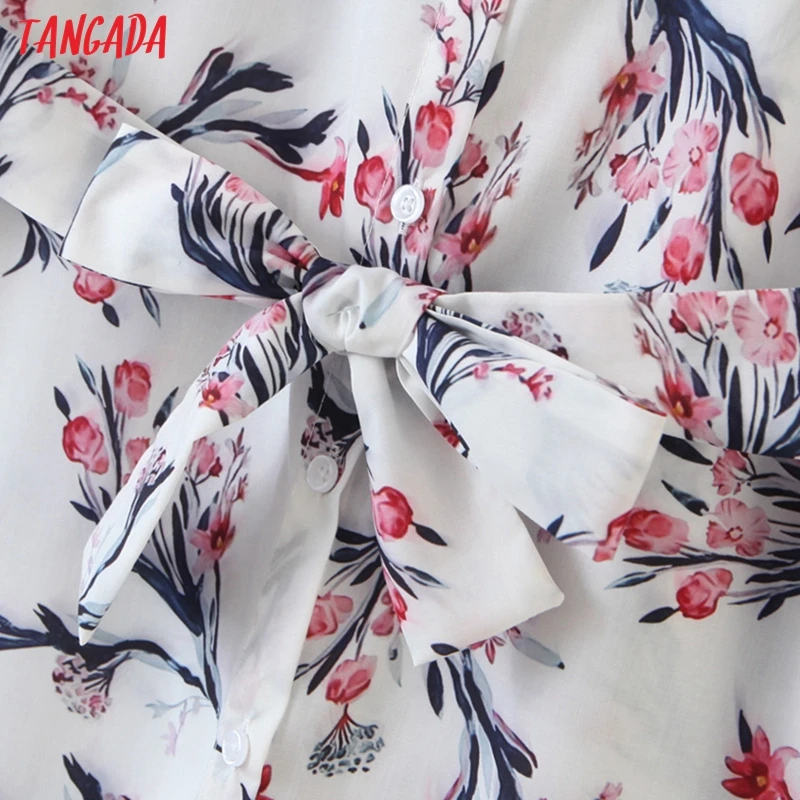 Tangada 2020 Jeseň fashion ženy kvety tlač tričko šaty s dlhým rukávom office dámy midi šaty s lomka 8H36