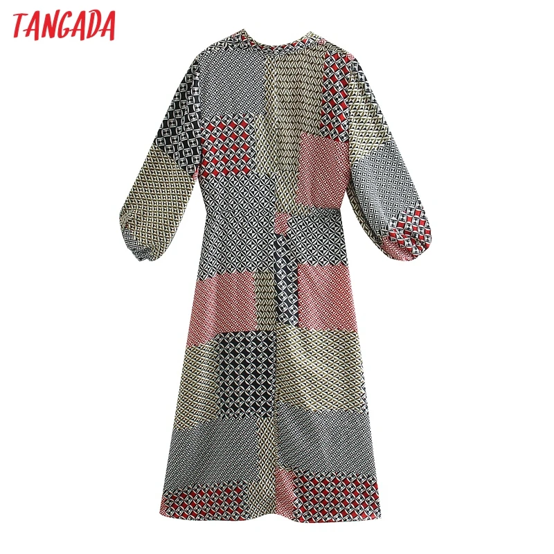 Tangada módne ženy patchwork tlač tričko šaty 2020 nový príchod Dlhý Rukáv Dámske vintage midi Šaty Vestidos 5Z96