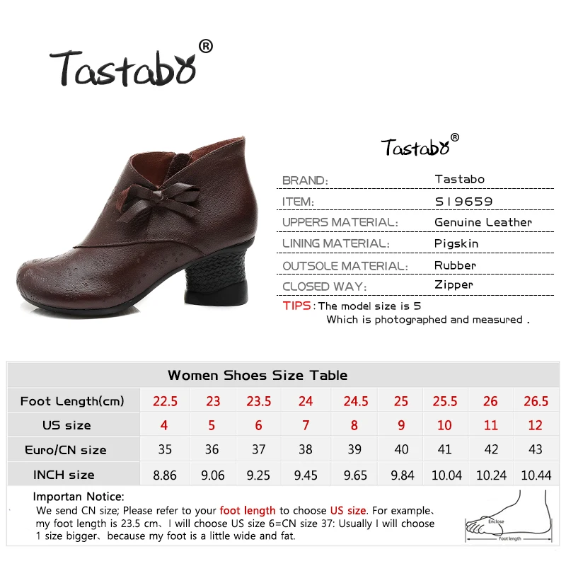 Tastabo Vintage vysokým podpätkom dámske topánky Čierne hnedé dámske topánky Pohodlné členkové topánky Nosiť-odolné gumy jediným Ručné