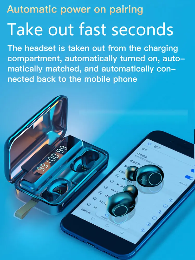 Teraz F9 Bluetooth Bezdrôtové Slúchadlá TWS 5.0 Slúchadlá 9D Stereo Dotyk Headset Basy Potlačením Hluku Športové Slúchadlá S Mikrofónom