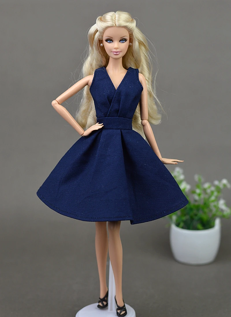 Tmavo Modré Elegantné Ručne Unikátny Bábika Šaty Pre Bábiku Barbie Party Šaty Vestido Oblečenie Pre 1/6 BJD Bábika Príslušenstvo Hračky