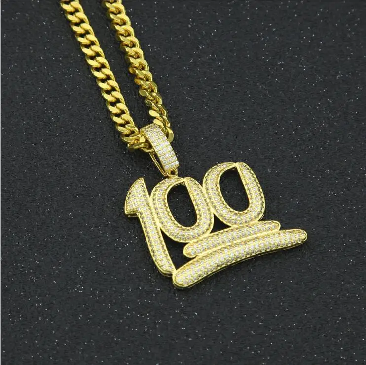 Top kvalita micro pave cz zirkónmi pánske šperky, zlato plnené s dlhým reťazcom číslo 100 prívesok ideálny darček chlapec náhrdelník