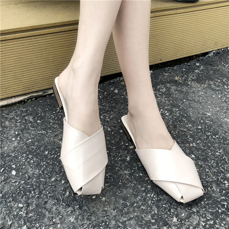 Topánky dámske papuče vonkajšie nosenie 2019 lete nové námestie hlavy, nízky podpätok topánky Tkaných topánky