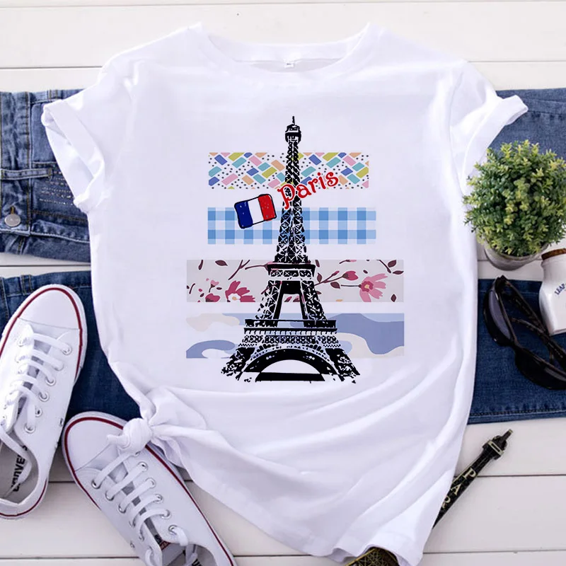 Tričko ženy 2020 novej móde, Eiffelova Veža tlač Tričko Voľný čas krátky rukáv Harajuku Kpop štýl T-shirt ženské oblečenie, Topy